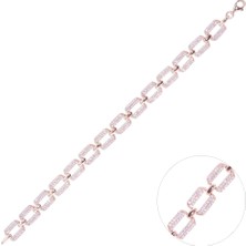 Nusnus Gümüş Kadın Bileklik (Zrk 2160) Su Yolu Zincir Model 13.3 gr Rose Gold