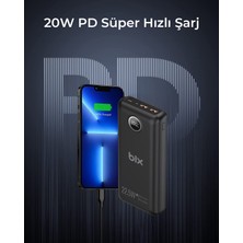 Bix PB201 Üç Portlu 20000MAH 22.5W Süper Hızlı Şarj 4.0 Pd Giriş/çıkışlı LED Göstergeli Powerbank Siyah