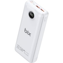 Bix PB201 Üç Portlu 20000MAH 22.5W Süper Hızlı Şarj 4.0 Pd Giriş/çıkışlı LED Göstergeli Powerbank Beyaz