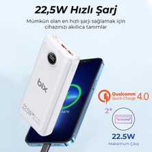 Bix PB201 Üç Portlu 20000MAH 22.5W Süper Hızlı Şarj 4.0 Pd Giriş/çıkışlı LED Göstergeli Powerbank Beyaz