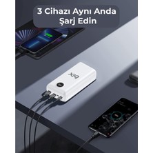 Bix PB201 Üç Portlu 20000MAH 22.5W Süper Hızlı Şarj 4.0 Pd Giriş/çıkışlı LED Göstergeli Powerbank Beyaz