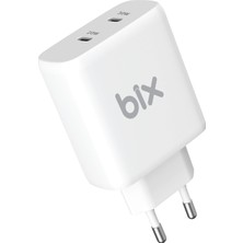 Bix BX2P50 50W PD 2*Type-C Girişli Gelişmiş Şarj Teknolojisi ile Donatılmış Seyahat Adaptörü