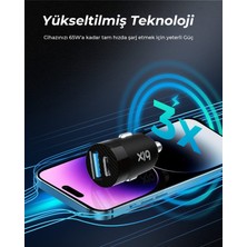 Bix BXAC65C 65W PD Type-C & 18W USB-A Girişli Çift Portlu Hızlı Şarj Özellikli Araç içi Şarj Cihazı Siyah