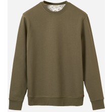 Cheemento Sweatshirt %100 Organik Pamuk Bisiklet Yaka 3 Iplik Kalın Kumaş Basic Haki Erkek