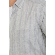 Varetta Erkek Gri Gömlek Kısa Kollu Çizgili Pamuklu Cepli