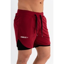 Gymwolves Erkek Spor Şort Çift Katmanlı | Bordo | Comfortable Serisi |