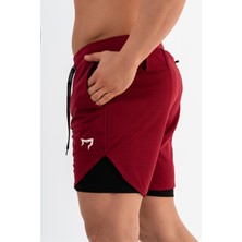 Gymwolves Erkek Spor Şort Çift Katmanlı | Bordo | Comfortable Serisi |