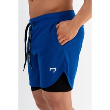 Gymwolves Erkek Spor Şort Çift Katmanlı | Saks | Comfortable Serisi |