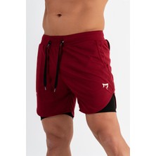 Gymwolves Erkek Spor Şort Çift Katmanlı | Bordo | Comfortable Serisi |