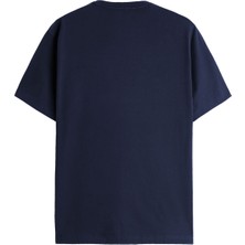 QMARI Lacivert Oversize Tişört Erkek Basic Bisiklet Yaka | Düz Pamuklu Tshirt | Beyaz Nakişli Q Logo TRF6001