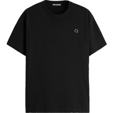Qmari Erkek Basic Tişört Bisiklet Yaka Regular Fit - Düz Pamuklu Tshirt -Beyaz Nakişli Q Logo