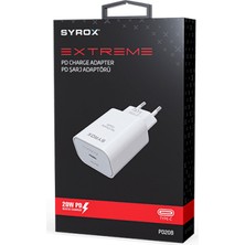 Syrox Type-C Çıkışlı Hızlı Şarj Adaptörü (Başlık) Beyaz Renkli Syrox PD20B 3.0A Pd 20W