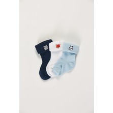 Forwena Baby Socks 3'lü Paket Bebek Renkli Pamuklu Nakışlı Dikişsiz Kıvırmalı Soket Çorap