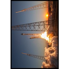 Notpa 3 Parça Çerçeve Görünümlü Mdf Tablo Spacex Rocket- Uzay ve Roket (Çerçeve Görünümlü)