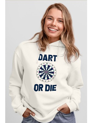 Tişört Fabrikası Dart Baskılı Unisex Ekru Hoodie