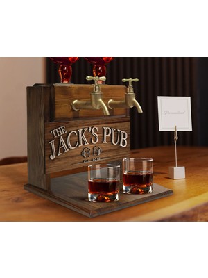 Bk Gift Kişiye Özel Kabartma Isimli Çift Musluklu Doğal Ahşap Viski Standı, Içki Standı, Doğum Günü Hediyesi, Ev Hediyesi, Erkek Hediye-7