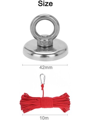 Dünya Magnet Güçlü Halkalı Neodyum Pot Mıknatıs 42MM Çap, Kanca Kurtarma Mıknatısı Magnet Fishing + 15 M Halat