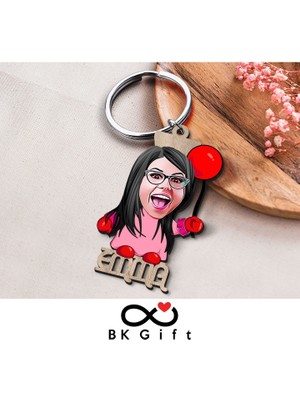 BK Gift Kişiye Özel Ahşap Karikatürlü Anahtarlık, Sevgiliye Hediye, Sevgililer Günü Hediyesi, Yıl Dönümü Hediyesi, Doğum Günü Hediyesi-2