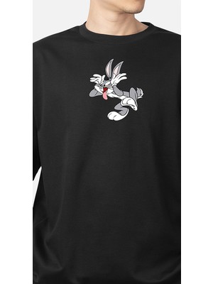 MMC Wedday Siyah Bugs Bunny Baskılı Oversize T-Shirt Weds2