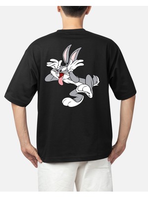 MMC Wedday Siyah Bugs Bunny Baskılı Oversize T-Shirt Weds2