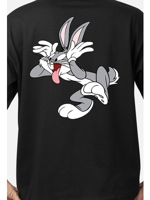 MMC Wedday Siyah Bugs Bunny Baskılı Oversize T-Shirt Weds2