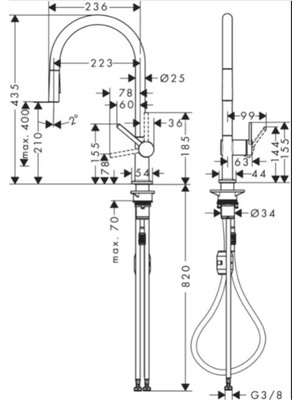 Hansgrohe Talis M54 Tek Kollu Eviye Bataryası 210, Çekilebilir El Duşu, 2jet 72800000