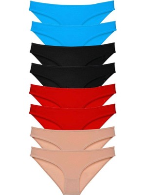 Royaleks 8 adet Süper Eko Set Likralı Kadın Slip Külot Siyah Kırmızı Ten Mavi