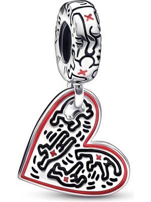 Corney Design Line Art Heart Keith Harring Charm 925 Ayar Gümüş