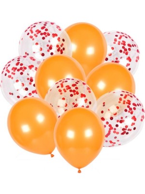 Kidspartim 10 Lu Kırmızı Konfetili Turuncu Balon Seti