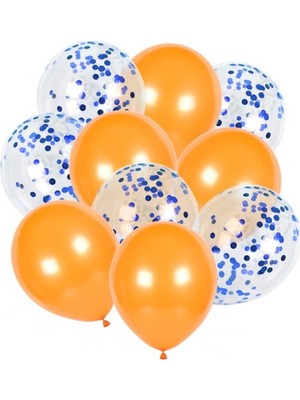 Kidspartim 10 Lu Mavi Konfetili Turuncu Balon Seti