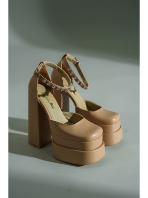 Ayakkabı Ateşi Nude Cilt Çift Platform Tasarım Kadın Ayakkabı Figoc