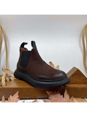 New Optimal 4712 Eva Taban Kahverengi Nubuk Erkek Deri Bot - Kahverengi