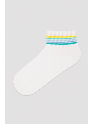 Penti Beyaz- Pembe Çizgi Detaylı 2li Soket Çorap