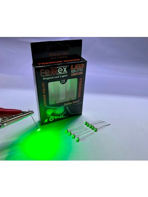 Femex Premium 10'lu Ince Bacaklı Kıl LED 3030 Chipset 1smd Mini LED Ampul Yeşil