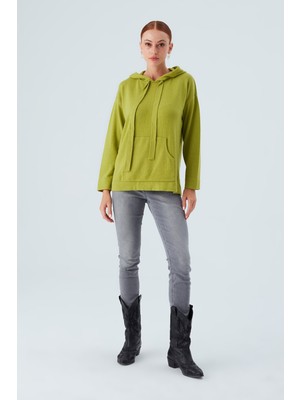 Peraluna Kaşmir Karışım Kapüşonlu Bol Kesim Kadın Triko Kazak yeşil