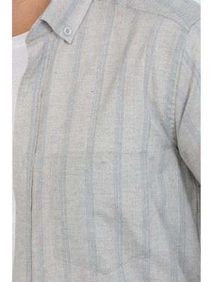 Varetta Erkek Gri Gömlek Kısa Kollu Çizgili Pamuklu Cepli