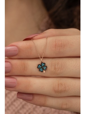 Nereze 925 Ayar Minik Turkuaz Taşlı Yonca Kadın Gümüş Kolye