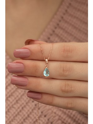 Nereze 925 Ayar Damla Aquamarin Taşlı Kadın Gümüş Kolye