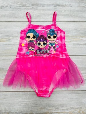 Lolli Boom Kids Kız Çocuk Balerin Tütülü Pembe Renk Lol Bebekler Baskılı Mayo Tül Tütü Detaylı Yeni Sezon