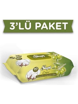 Sleepy Doğal Zeytinyağlı Pamuk Islak Havlu Mendil 3lü 270 Yaprak Zeytinyağı Kokusuyla Günlük Kullanım