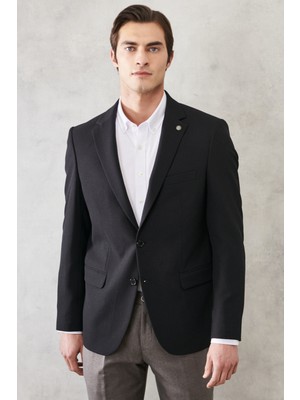 ALTINYILDIZ CLASSICS Erkek Siyah Slim Fit Dar Kesim Kırlangıç Yaka Casual Ceket
