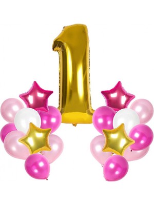 Kidspartim 1 Yaş Gold Doğum Günü Balon Seti