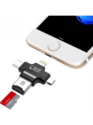 Profisher 4 in 1 OTG Micro SD TF Kart Okuyucu Siyah iOS ve Mikro USB Uyumlu Malzeme ABS + PC