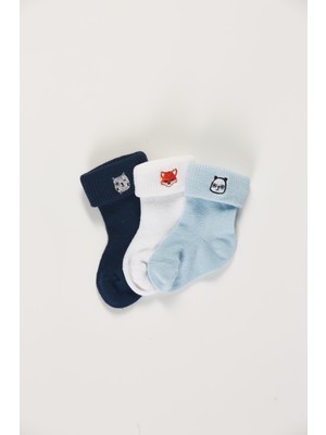 Forwena Baby Socks 3'lü Paket Bebek Renkli Pamuklu Nakışlı Dikişsiz Kıvırmalı Soket Çorap