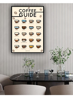Notpa Coffe Guide Siyah Çerçeve Görünümlü Ahşap Duvar Tablosu A4 - Coffe Guide