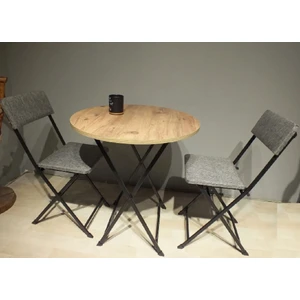 Masa Sandalye Katlanır Bistro Takımı 60CM Çam Desenli