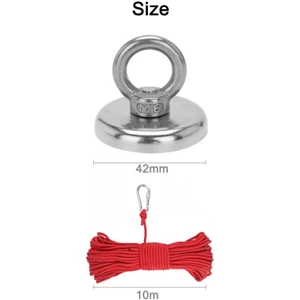Dünya Magnet Güçlü Halkalı Neodyum Pot Mıknatıs 42MM Çap, Kanca Kurtarma Mıknatısı Magnet Fishing + 15 M Halat