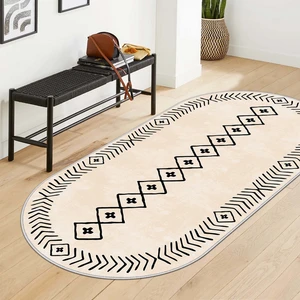 Blue Decortiva Makinede Yıkanabilir Kaymaz Taban Leke Tutmaz Oval Salon Halısı Mutfak Halısı ve Yolluk