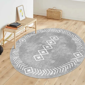 Blue Decortiva Makinede Yıkanabilir Kaymaz Taban Leke Tutmaz Yuvarlak Salon Halısı ve Mutfak Halısı