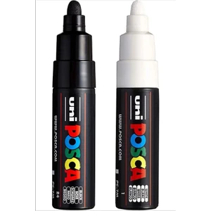 Uni Posca Marker Kalem PC-7M 7mm Siyah ve Beyaz Renkli Sanat Kalemleri Seti